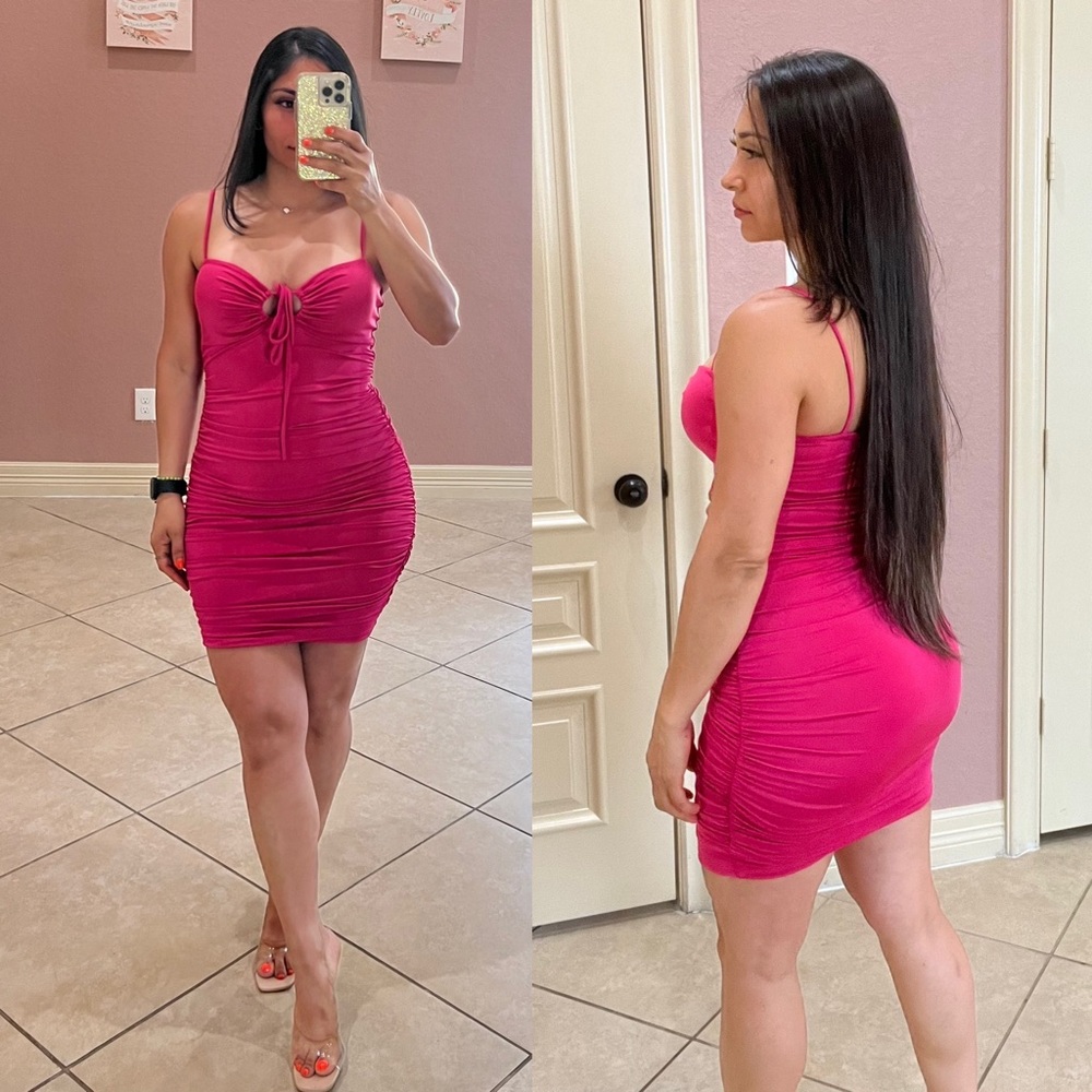 KAYLA Cami Ruched Dress -Fuchsia - Picture 2 of 5